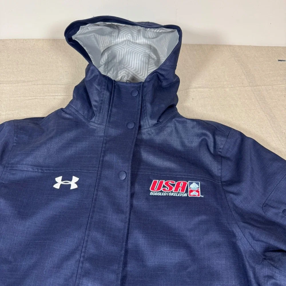 Under Armour Jacket Mens Medium Navy USA Bobsled Skeleton ColdGear Hood
